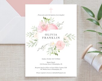 Baptism Invite - Baptism Invitation Girl - First Holy Communion Invitation - Baptism Invitation - Editable Printable - Instant Download