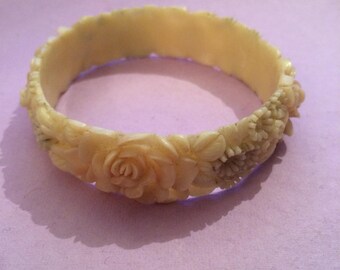 Vintage Celluloid Floral Bangle Bracelet Circa 1930
