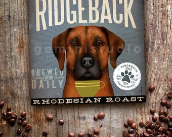 Rhodesian Ridgeback dog Coffee Company advertising style artwork on gallery wrapped canvas OR canvas panel by stephen fowler