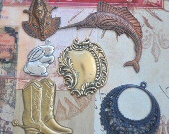 Sale Bag #3 of mixed Brass Stampings for Jewelry Making and Crafting, Made in the USA