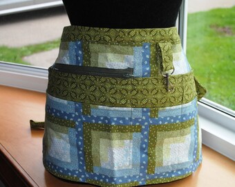 Handmade Vendor Apron Blue Green Quilt Design Utility Craft Farmers Market Teacher
