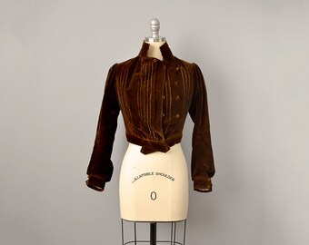 1900s Jacket // Edwardian Chestnut Brown Silk Velvet Jacket // S-XS