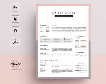 Pink Gray Resume Template / CV template / FREE Cover letter