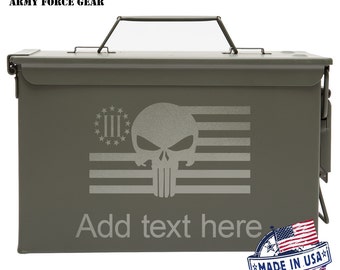 US Punisher 3 Percenter Custom Engraved 30/50 Cal Ammo Can Personalized Dad Gift Guy Gifts Father's Day Gift Grandpa Gift Groomsmen Hunter