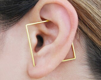 Piazza Ear Cuff, oro Ear Cuff, quadrato cerchio orecchino, orecchini geometrici, orecchini d'oro, Ear Cuff, scalatore orecchino, cerchi d'oro, Minimal Hoop