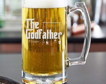Personalized Godfather Gift, 25oz Beer Mug, Beer Glass Elegant Will You Be My Godfather Gift, Baptism Gift, For The Godfather, Godparents