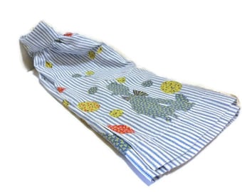 Vintage Waist Apron in Ticking Stripe With Poodles Design