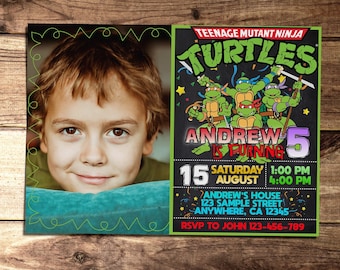 Teenage Mutant Ninja Turtles Photo Invitation, TMNT Birthday Invitation, Ninja Printable Party Invitation, Kid Birthday Invitation N127