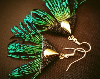 Natural Peacock feather earrings.