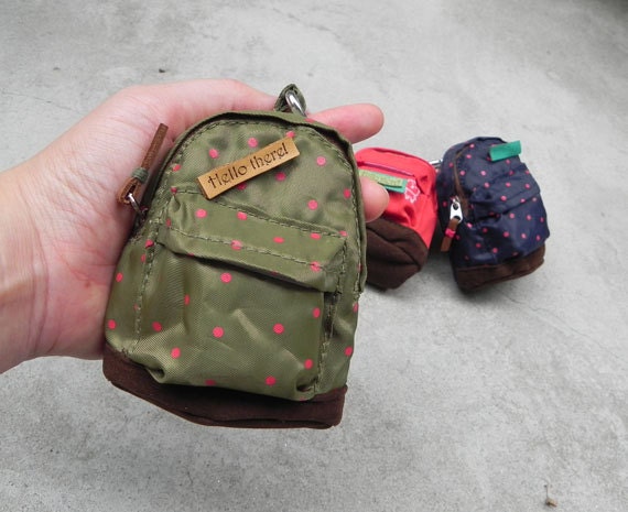Mini Back Pack coin purse Key Chain or Bag Charm-Khaki Red