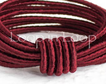 Dark Red SILK cord Wrapped Silk Satin Cord rope 3.5 mm thick organic natural hand spun silk, polyester core, for Jewelry