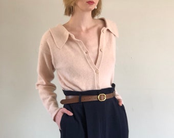 angora sweater / button front sweater / vintage angora cardigan / blush | XS S