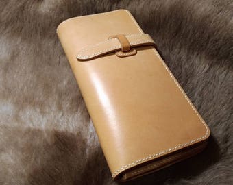 Vegetable tanned leather long wallet men