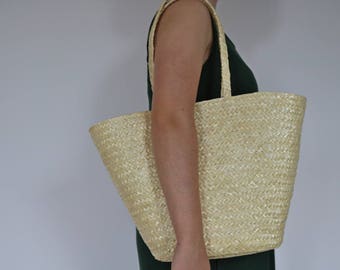 Straw basket with long handles, market bag, market basket, Straw Bag, Summer Bag, Beach Bag, Straw Tote, Beach Tote, Christmas gift.