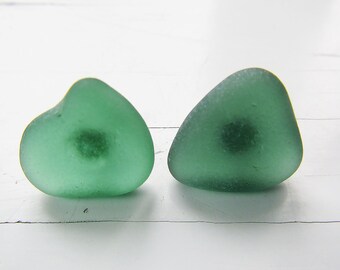 Small Teal Sea Glass Stud Earrings, Teal Genuine Sea Glass Stud Earrings, Beach Glass Post Earrings, Summer Jewelry
