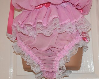 Petticoated panties sissy delight (SD) panty dress, soft sheer baby pink nylon chiffon, panties for men, risque Sissy Lingerie pantydress