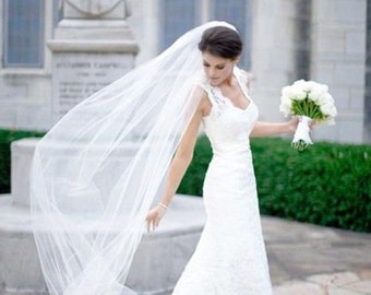 Plain 1 Tier Chapel Length Tulle Veil With Raw Edge | Chapel Veil | Wedding Veil | Bridal Veil | Long Wedding Veil | Ivory Veil | VG1030