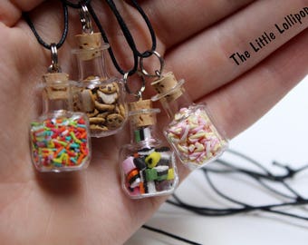 Miniature Candy Jars Necklace - Fimo Food Jewelry