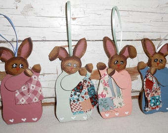 Vintage Wood Bunny Ornaments, Vintage Wood Easter Decor, Vintage Bunny Rabbit, Vintage Easter