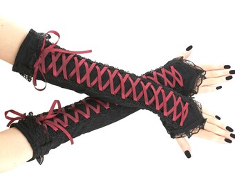 womens gloves extra long fingerless gloves black and red gloves arm warmers gothic burlesque womens black evening gloves gothic wedding 9R