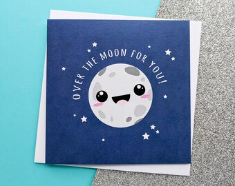 Over The Moon, Congratulation Card, New Job Card, So Happy For You, Success Card, Engagement Congrats, Wedding Congrats, Congrats Card