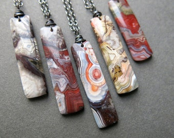 Stone Necklace - Agate Necklace - Healing Stone Jewelry - Boho Necklace - Gemstone Necklace - Crazy Lace Agate Jewelry - Boho Stone Pendant