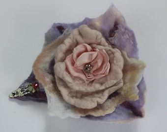 Flower Felted Brooch pin with jewels