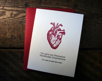 Letterpress Printed Ventricular Contractions Heart Card - single