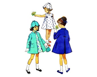 1960s Little Girls Dress Coat Hat Simplicity 5337 Vintage Sewing Pattern Size 3 Breast 22