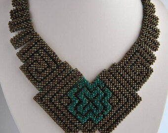 Right Angle Weave Cubic RAW Beadweaving geometric necklace Bronze Beadwork necklace Seed bead necklace Beadwoven necklace Beadwork gift