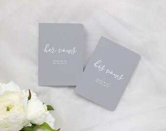 Gray Wedding Vow Book Personalize, Lined Vow Books Personalized, Gray and White, Color Choices Available, Set of 2 Books, VB014