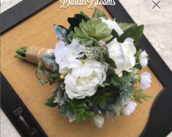 Wedding bouquet,Bridal bouquet,Succulent bouquet,Greenery Bouquet,Boho bouquet,Silk Wedding bouquet,Wedding accessory,Green & White bouquet