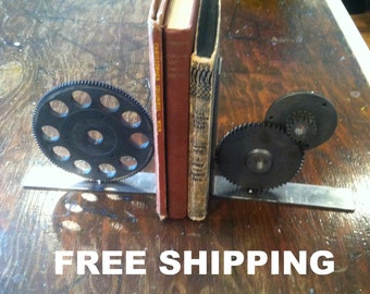industrial gear bookends steampunk metal machinery bookend welded steel bookend FREE SHIPPING