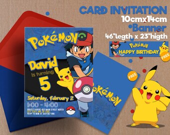 Pokemon invitation, Pokemon, birthday party, Pokemon Go, Pokeball, invitation, kids party, Instant Download, Pokemon Party, Chalkboard Style