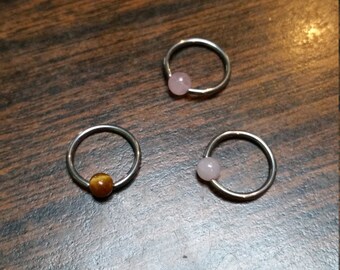 choice of tiger's eye or rose quartz cbr captive bead ring