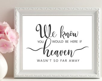 Memory Table Printable, If Heaven Wasn’t So Far Away, Memory Table Wedding Sign, Black and White Wedding Sign, Instant Download