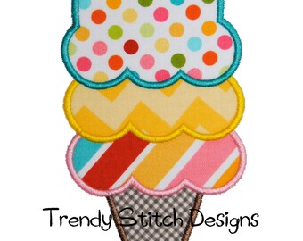 Ice Cream 3 Applique Design Machine Embroidery Design 3 scoop Icecream cone INSTANT DOWNLOAD