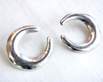 Large Mexican Hoop Earrings Sterling Silver Hoops Vintage Modernist Post Hoops Taxco Mexico Crescents