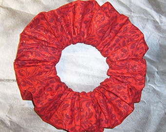 Mistletoe Hair Scrunchie, Holiday Ponytail Holder, Christmas Hair Tie, Glittery Mistletoe in Red