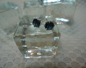 Round Cut London Blue Topaz Earrings in Sterling Silver #2238