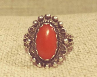 Vintage Coral and Sterling Ring