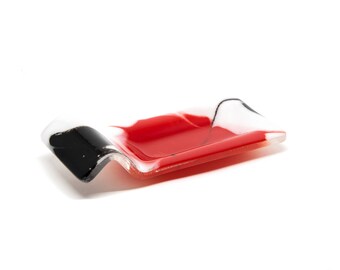 Red Black & White Coffee Bar Accessory - Tiny House Spoon Rest - Tea Bag Holder - Stove Top Small Spoon Rest - Chef Gift - 50324