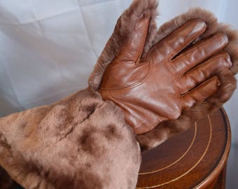 1940's faux fur and leather gauntlet gloves.