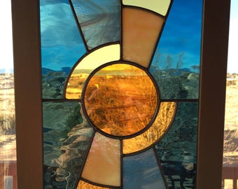 Stained Glass Window Panel, Stained Glass Panel, Stained Glass Hanging, Stained glass Sun, Abstract Stained Glass, Art, Mother's Day Gift