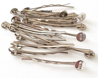 Silver Bobby Pins Hair Pins w/ Glue In Pad 20 Pcs
