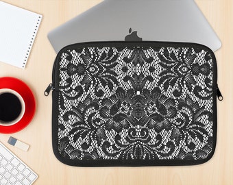 The Black and White Lace Pattern10867032_xl Dye-Sublimated NeoPrene MacBook Laptop Sleeve Carrying Case