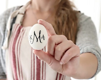 Monogram Easter Eggs . personalized eggs . ceramic eggs . monogram eggs . ceramic eggs . hand lettered decor . ceramic chicken eggs
