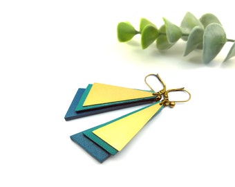 Blue leather and brass "LENY" earrings