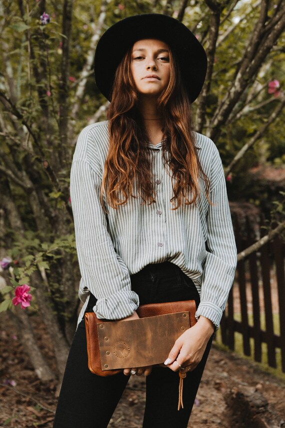 Distressed Leather Fold Clutch