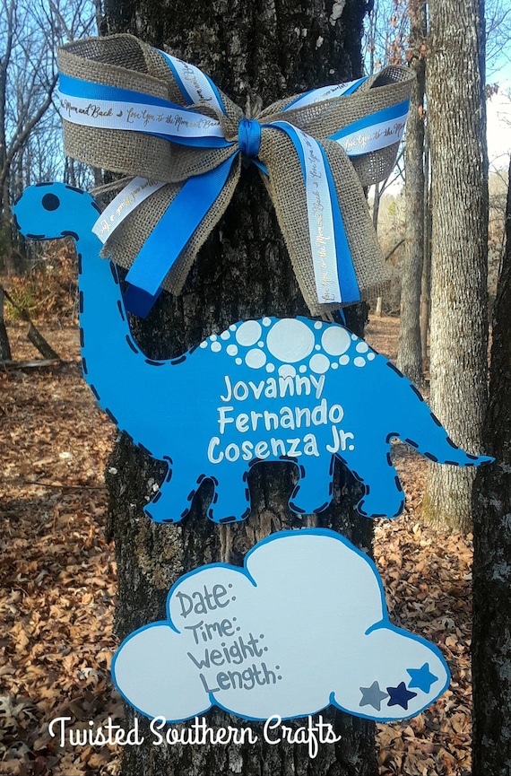 Dinosaur Baby Boy Wooden Hospital Door Hanger / Dinosaur